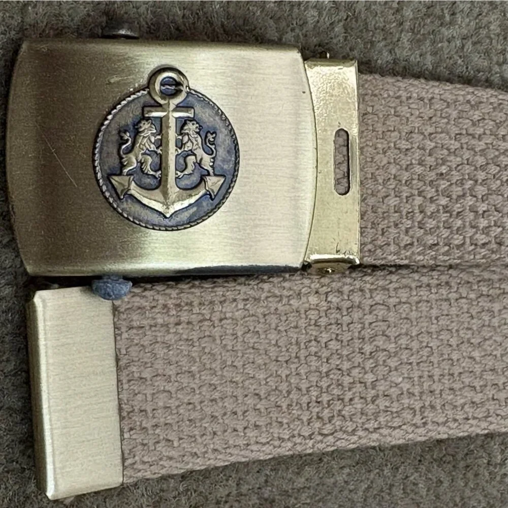 VTG 80 Merit Nautical Anchor Solid Brass Buckle Canvas Belt 41” Adjustable Beige